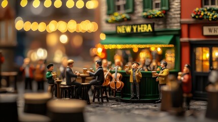 Explore the vibrant atmosphere of a festive street scene filled with music and merriment