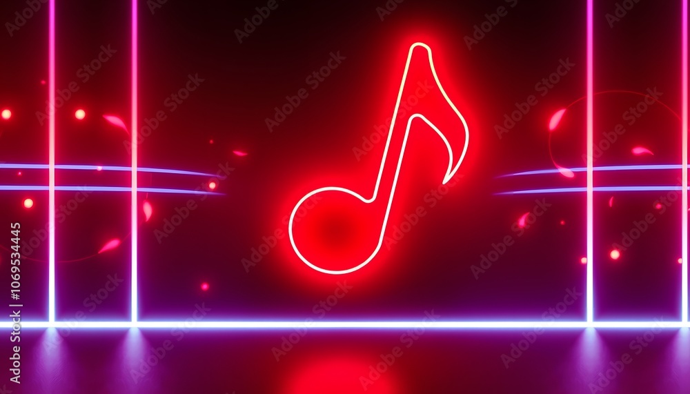 Poster vibrant and eye-catching 3d neon music note animation background suitable for various multimedia pro