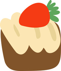 Chocolate cake with Strawberry and wipecream on top illustration