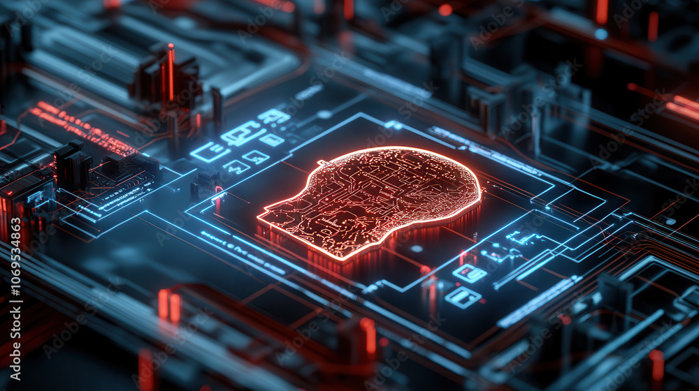 Aufkleber digital representation of skull integrated with circuit patterns, showcasing technology and innovati