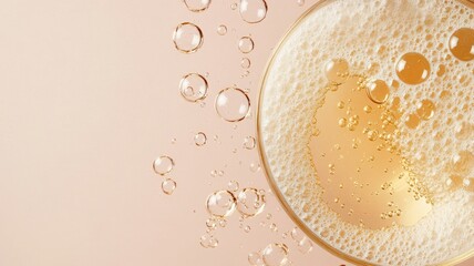 Close-up of frothy beverage with bubbles against light background