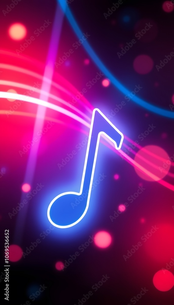 Poster Dynamic 3D Music Note Neon Light Animation Background for Creative Projects and HD Wallpaper Usage