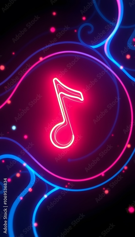 Poster stunning 3d neon music note animation background perfect for creative projects and engaging visual e