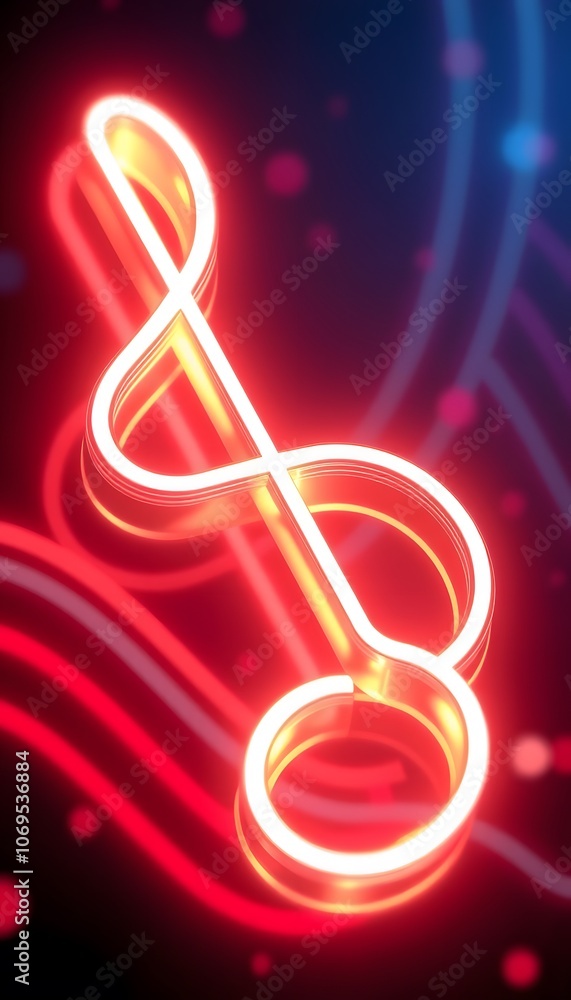 Poster stunning 3d animation of neon music note light effects perfect for creating an energetic atmosphere 