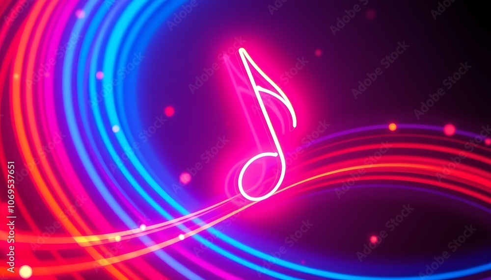 Poster vibrant 3d music note neon light animation perfect for dynamic backgrounds in music events and creat