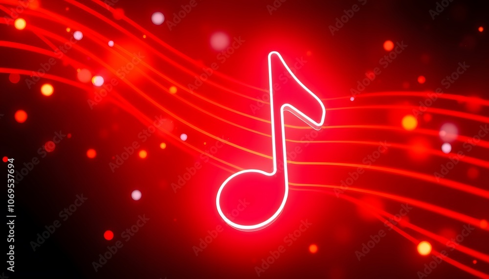 Poster high-definition 3d music note neon light animation background for creative projects and party decor