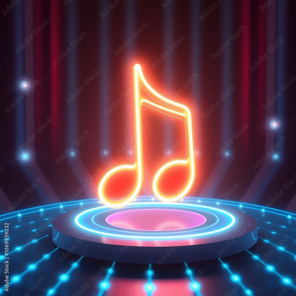 Aufkleber dynamic 3d music note neon light animation background video perfect for party and musical events