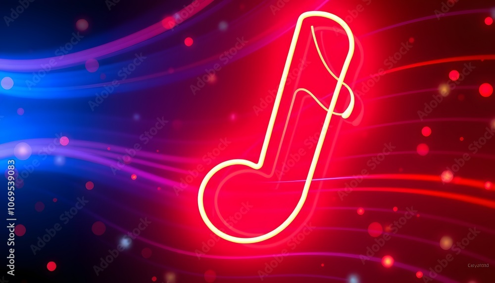 Poster vibrant 3d music note neon light animation background for modern digital projects and music events