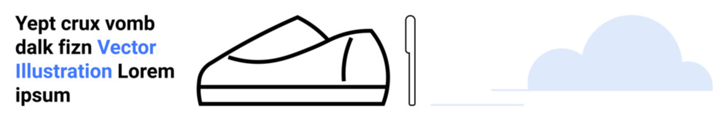 Black outlined shoe, vertical bar, and light blue cloud. Ideal for minimalism, fashion, footwear, technology, simplicity, branding websites Landing page