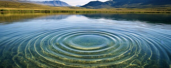 Ripples on a clear mountain lake with scenic landscape, nature tranquility concept