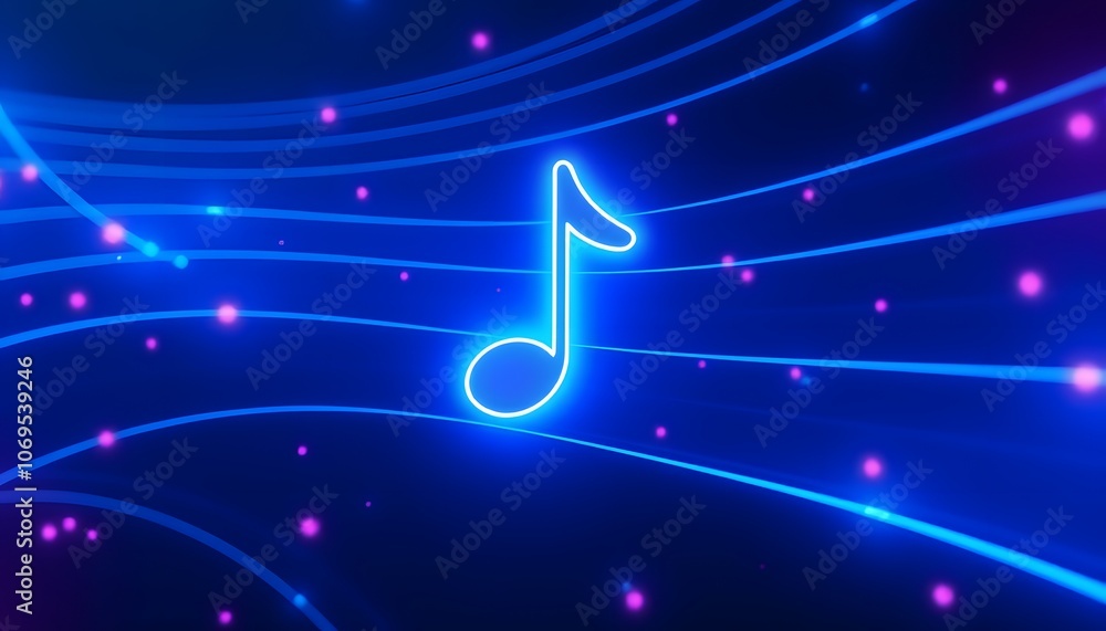 Poster dynamic 3d music note neon light animation background featuring eye-catching visual effects ideal fo