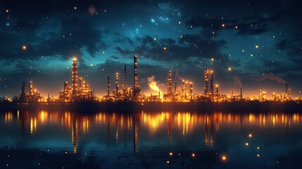 Fototapeta premium A creative design shows the future of energy industry plants, blending oil, gas, and petrochemical refinery concepts for a futuristic outlook.