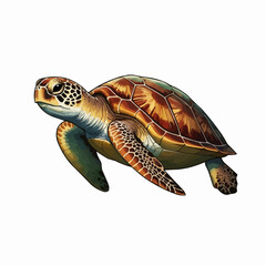 Obraz premium Great Turtle. Sea turtle isolated on white background. Cartoon vector illustration.