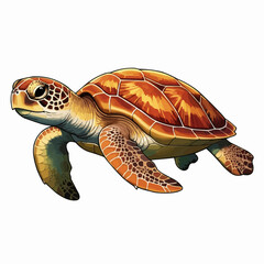 Great Turtle. Sea turtle isolated on white background. Cartoon vector illustration.