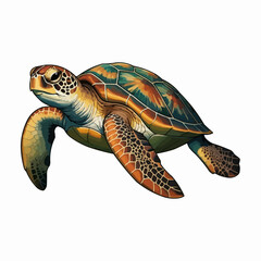 Great Turtle. Sea turtle isolated on white background. Cartoon vector illustration.