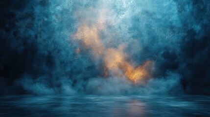 Obraz premium A dark blue studio with soft lighting and a concrete floor provides an ideal backdrop for product displays or promotional photo shoots.