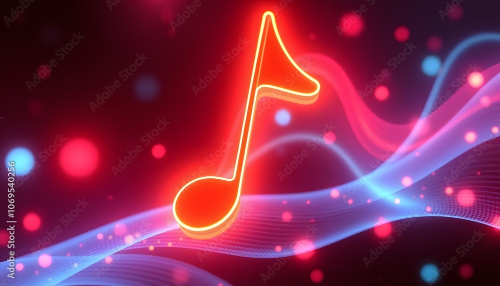 Poster dynamic 3d music note neon light animation background, perfect for creative projects and music-relat