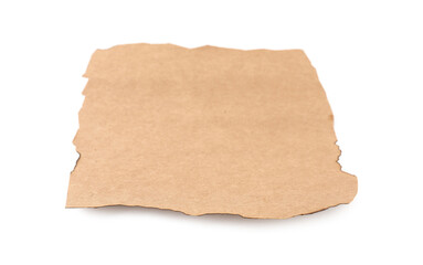 Old kraft paper with dark burnt borders isolated on white