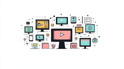 Fototapeta premium Futuristic Virtual Classroom with Student Screens