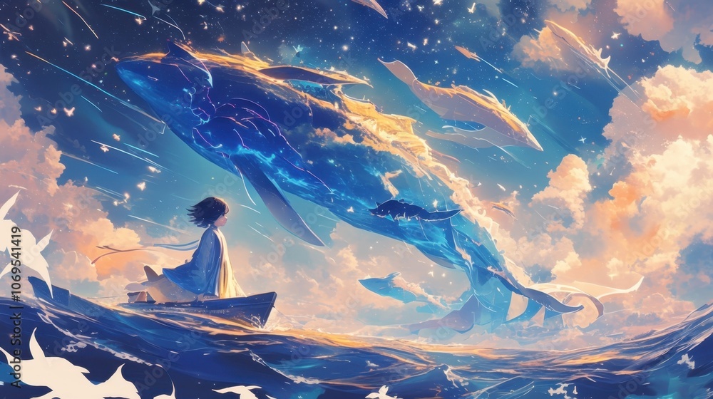 Poster like shooting stars the celestial ships dart through the heavens sailing towards the center of the u