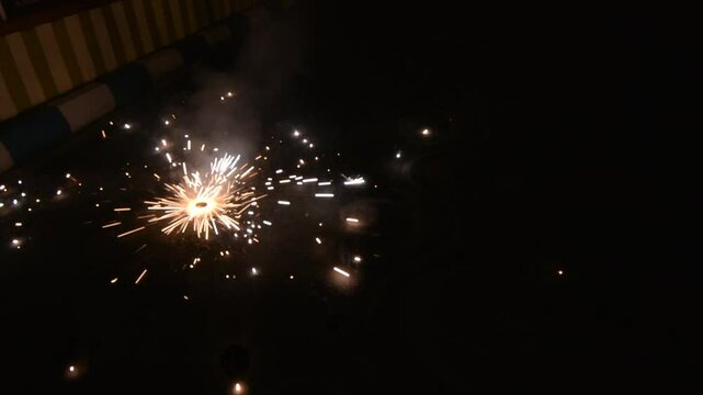 Diwali Ground Fireworks Display with Spinning Charkhi Sparkler