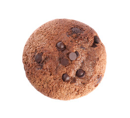 Delicious sweet muffin with chocolate chips isolated on white