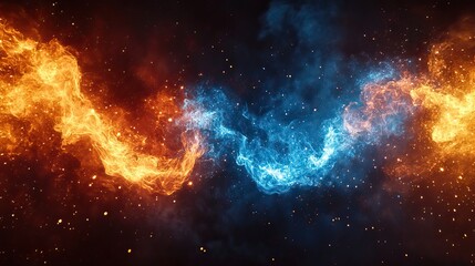 Obraz premium A dynamic versus background is designed for sports matches, featuring blue and orange flames with sparks, evoking excitement and competition.