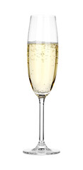 Champagne in glass isolated on white. Sparkling wine