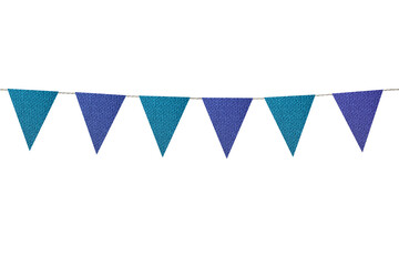 Fototapeta premium Fabric flags on rope against white background. Party decoration