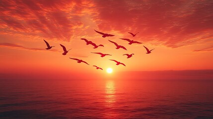 Obraz premium A flock of birds flies together, representing freedom and movement in a vector illustration capturing nature in flight.
