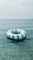 Obraz premium Blue and white rubber ring floating on the ocean