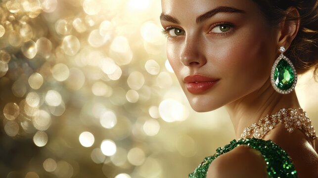 A lustrous green gem glimmers softly against a pristine backdrop, highlighting its masterful cut and opulent allure.