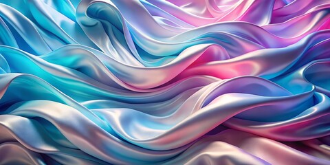 Obraz premium Elegant Fluid Gradient Design of Blue and Pink Iridescent Silk Waves Creating a Serene Atmosphere for Creative and Artistic Backgrounds