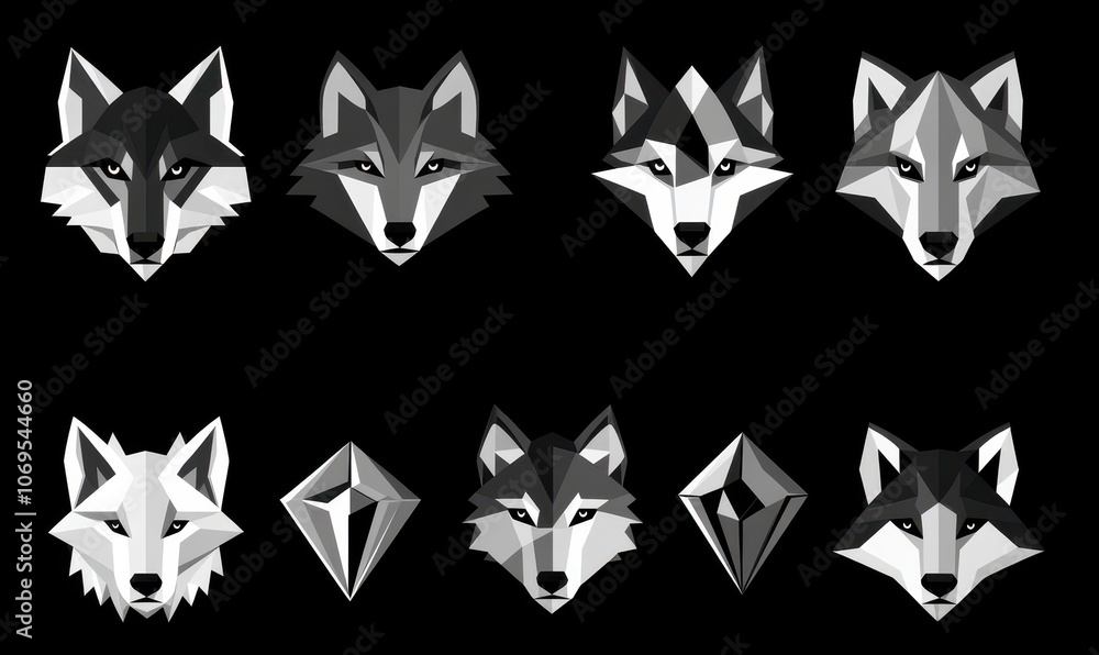 Aufkleber a minimalist logo collection showcasing a stylized wolf's head with sharp lines and bold geometric f