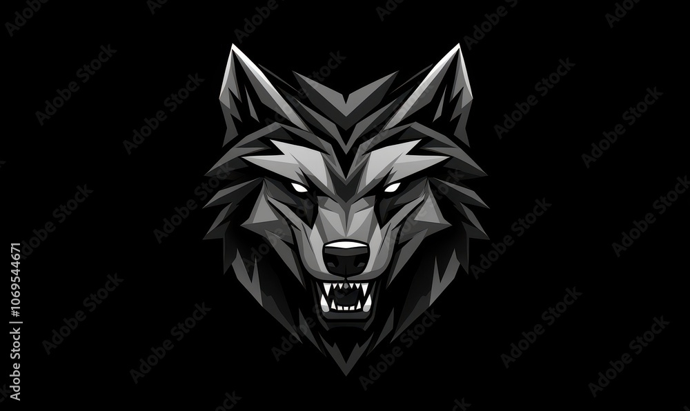Poster a minimalist logo collection showcasing a stylized wolf's head with sharp lines and bold geometric f