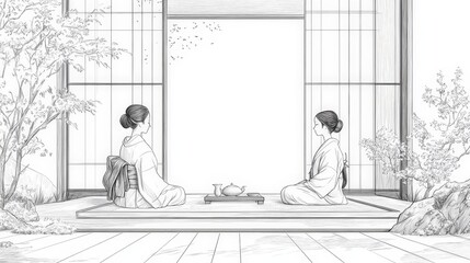 Traditional Japanese Tea Ceremony in Minimalist Style