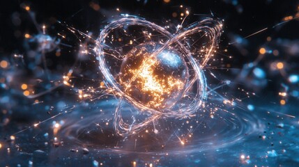 Obraz premium Glowing abstract sphere encircled by dynamic energy and light trails