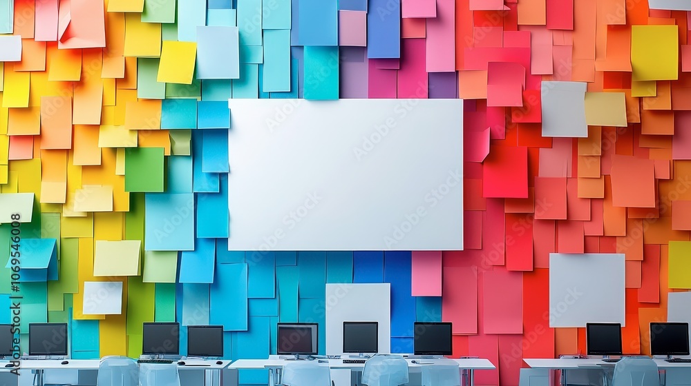 Poster vibrant virtual classroom setting with student screens