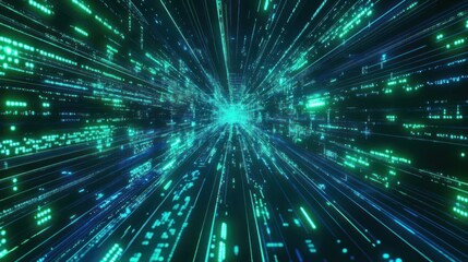 Obraz premium A digital representation of a fast-moving data stream in a futuristic environment.