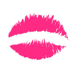 Lip print. Pink lipstick mark. Kiss shape icon. Vector illustration.