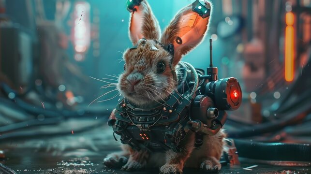 Cute futuristic cyberpunk rabbit pascal, AI generated image