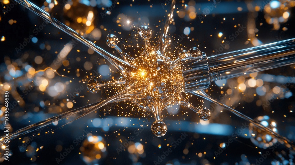 Poster abstract molecular structure with sparkling light effects