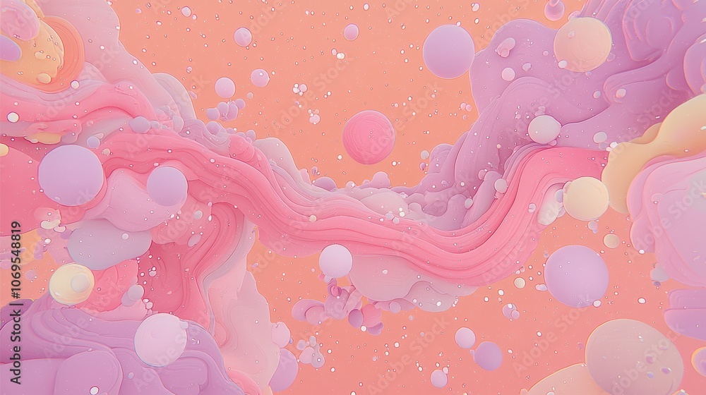 Poster dreamy abstract background with colorful fluid shapes and spheres
