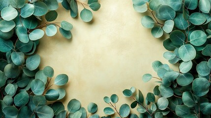 A luxurious botanical gold wedding frame includes circle shapes and eucalyptus leaves, ideal for invitations and wedding cards.
