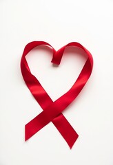 Sophisticated Red Silk Heart: Valentine's Day Elegance, Satin Ribbon Design, Minimalist White Background, Flowing Fabric, Soft Shadow, Glossy Textile Texture, Clean Studio Photography,