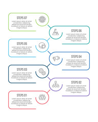 7 Step Vertical Infographic or Options. Simple design, Presentation, Banner, Poster, Plan and Brochure. Vector illustration.
