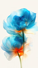 Obraz premium Elegant blue and orange translucent flowers in soft abstract art design