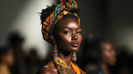 An african woman model on fashion runway portrait adult photo.