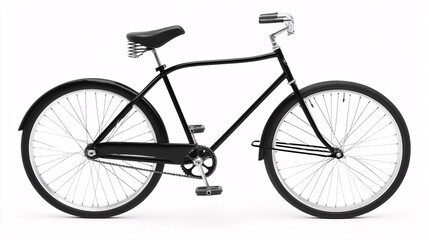 A classic black bicycle with chrome accents and fenders, isolated on a white background. Generative Ai