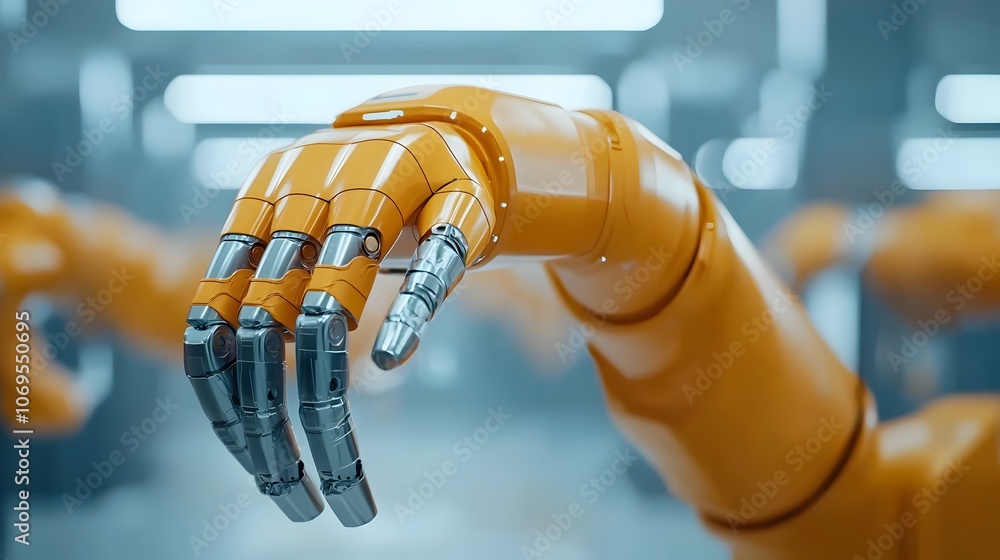 Aufkleber close up view of industrial robotic arms efficiently assembling various mechanical parts and compone